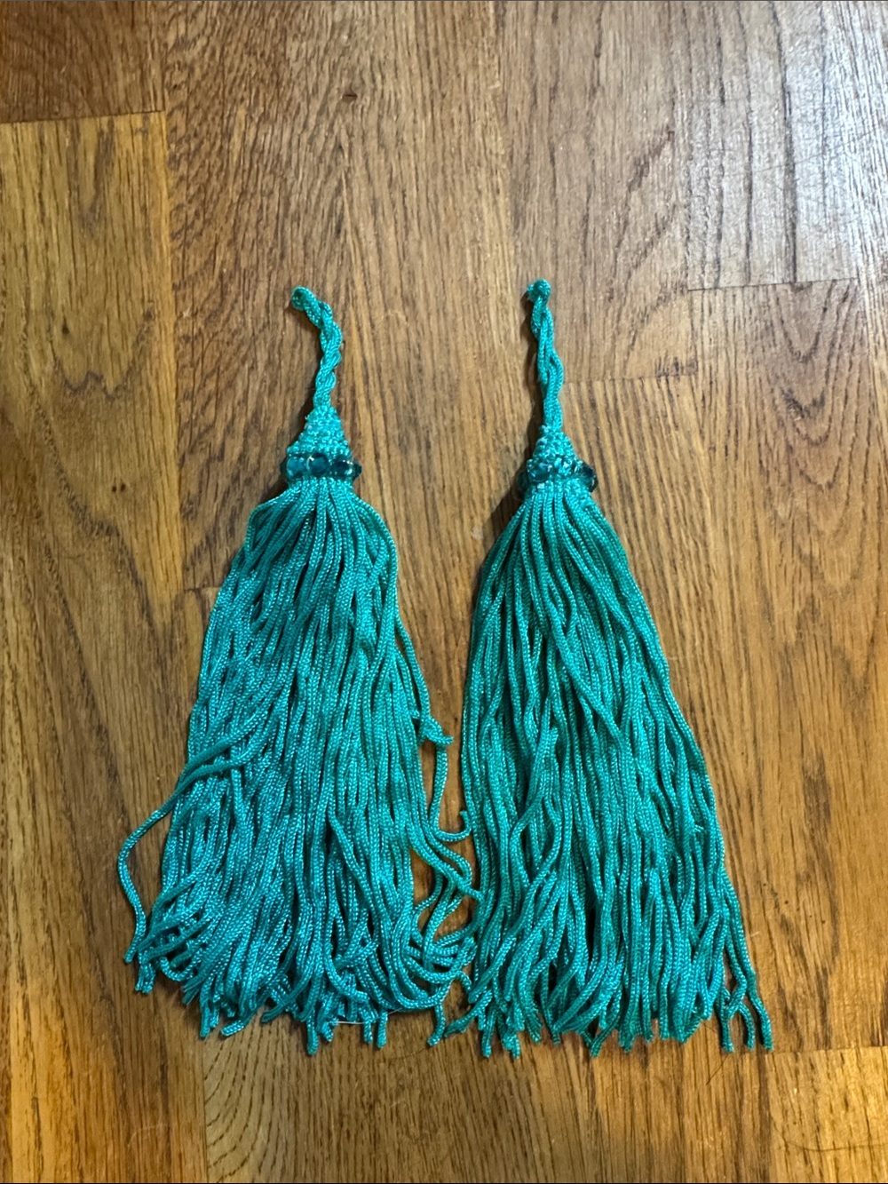 Teal Beaded Tassel Pair for Home Accents - Decorative Teal Fringe